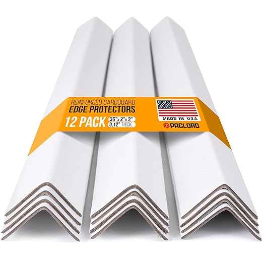 36" x 2" x 2" Reinforced Cardboard Edge Protectors, White (Pack of 12) – 0.12" Thick Medium-Duty Cardboard Corner Protectors for Shipping – American Quality V-Board Pallet Edge Protectors