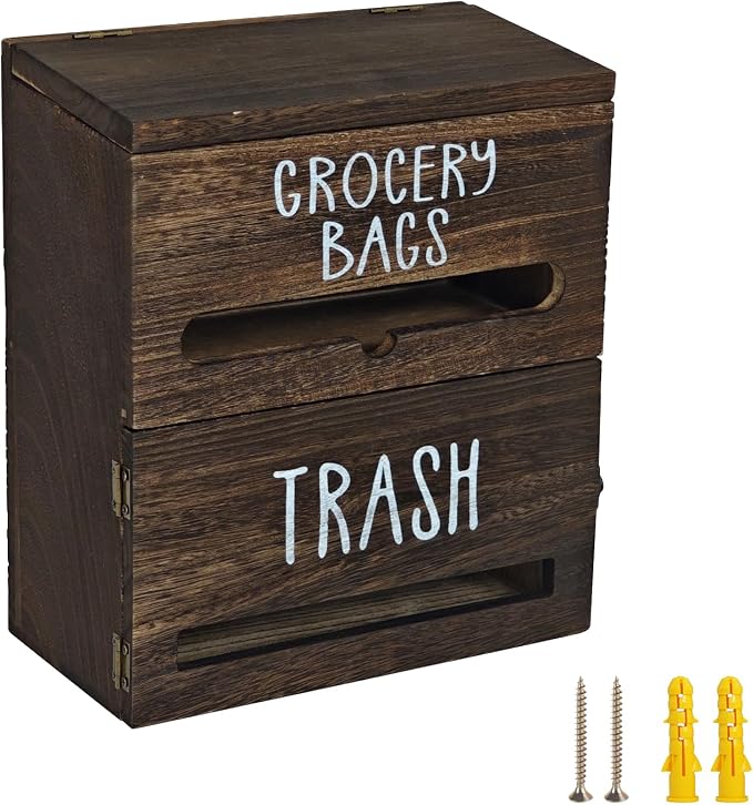 2 in 1 Trash Bag Dispenser, Double Wall Mounted, Wood Trash Bag Holder by Liuceny