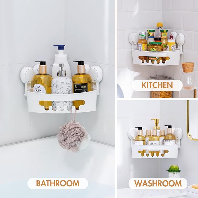 LEVERLOC Corner Shower Caddy Suction Cup, Shower Basket Suction Bathroom - Image 8