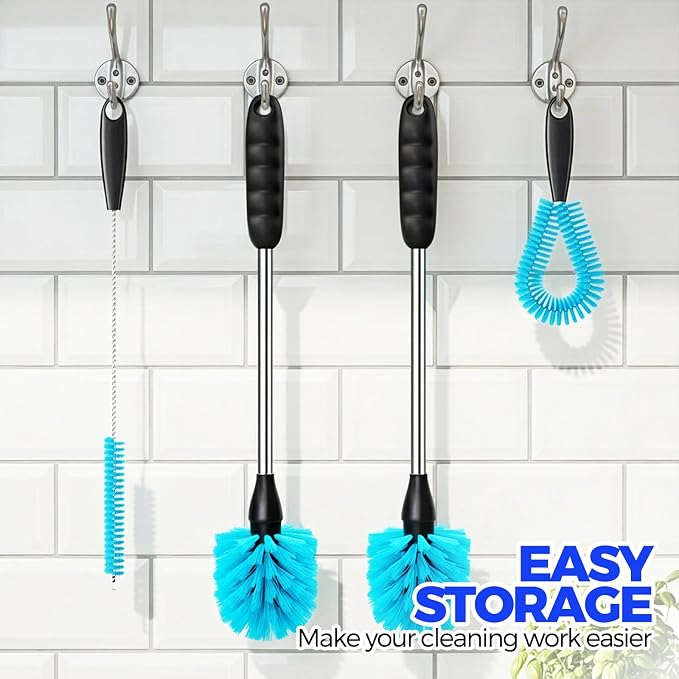 Holikme 4 Pack Bottle Brush 14.5" Long Handle Stainless Steel Brush, Straw - Image 5