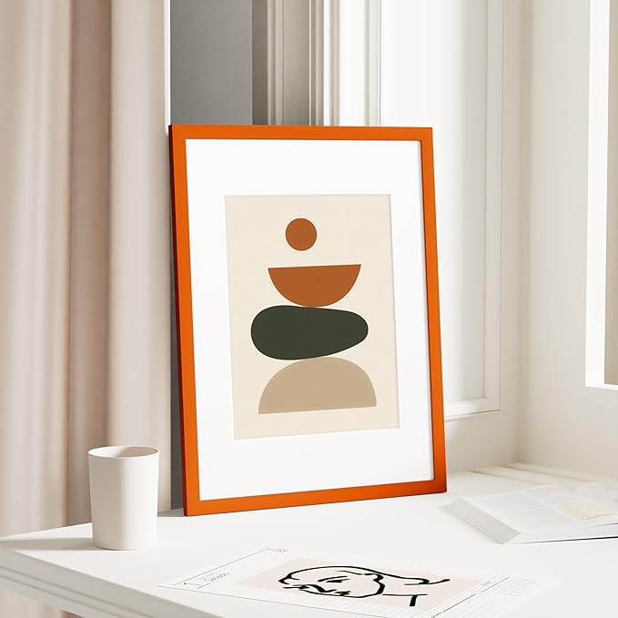Vittanly 12x16 Picture Frame, Solid Wood Frame with Plexiglass, Includes 8.5x11 Mat, Wall Hanging for Photos, Home Decor, Orange, 1 Pack