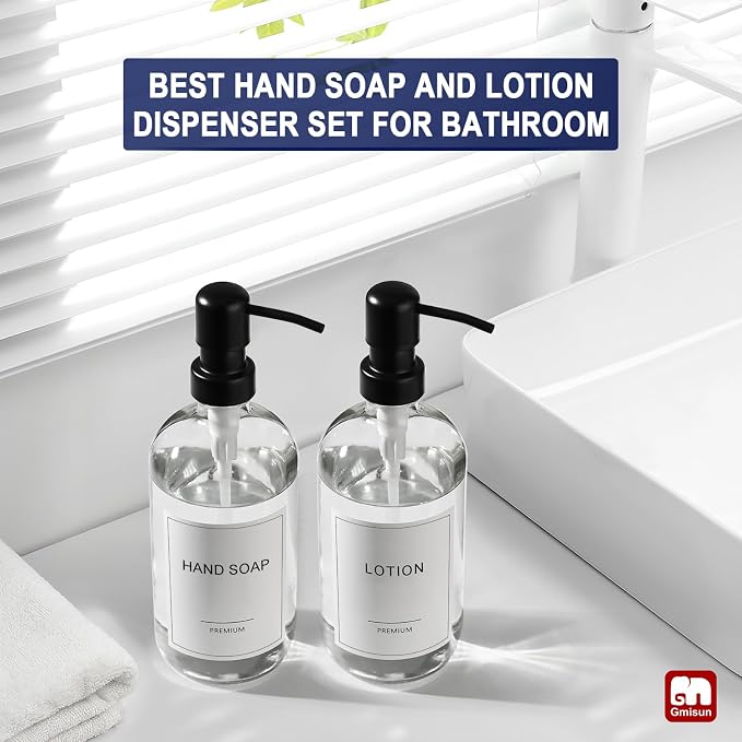 GMISUN Shampoo and Conditioner Dispenser, 3 Pack Clear Glass Bathroom Shampoo - Image 5