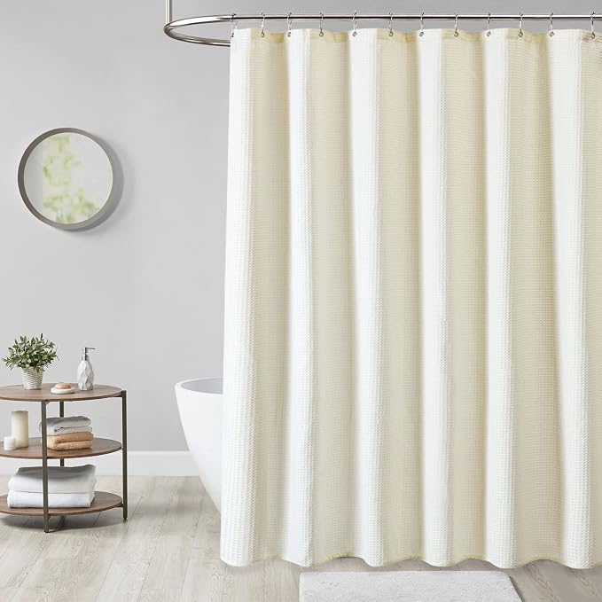 Dynamene Extra Wide Waffle Shower Curtain 256 GSM Fabric 84x72 Cream/Ivory - Image 6