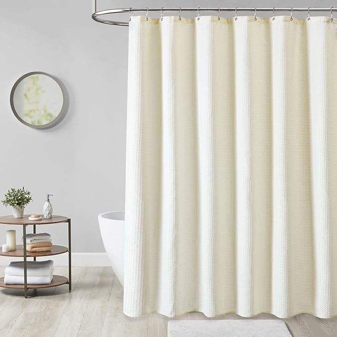 Dynamene Extra Long Waffle Shower Curtain 256 GSM Fabric 72x90 Cream/Ivory - Image 6