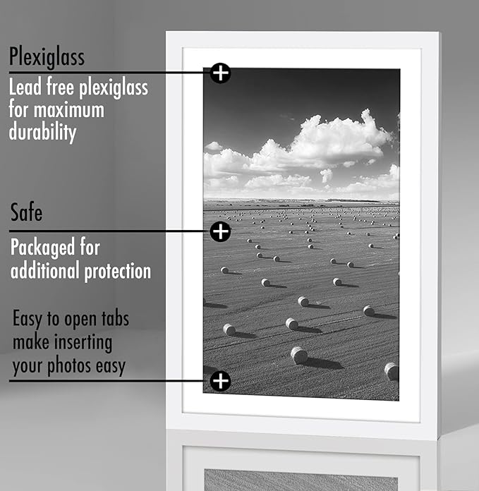Americanflat 11x17 Picture Frame with Polished Plexiglass - Set of 5 - Use as 9x15 Frame with Mat or Display 11x17 Photo Without Mat - Galleria Collection - Picture Frames for Wall Display - White