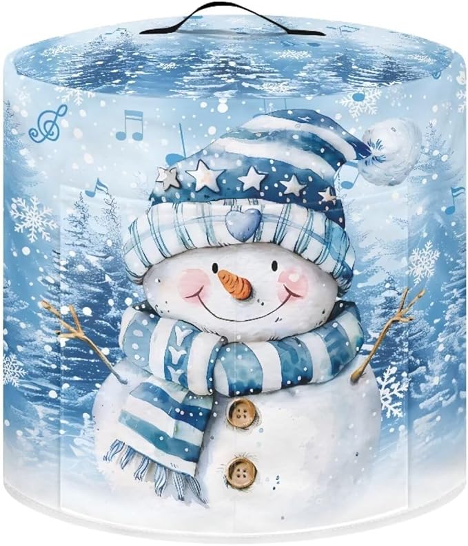 Christmas Theme Kitchen Appliance Dust Cover 3 Quart Pressure Cooker/Air Fryer/Rice Cooker Cover with Top Handle and Storage Pocker, Cute Snowman Blue