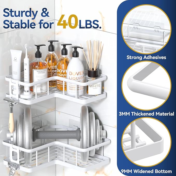 YASONIC Corner Shower Caddy Adhesive, 100% Rustproof Shower Organizer, No Drill - Image 4