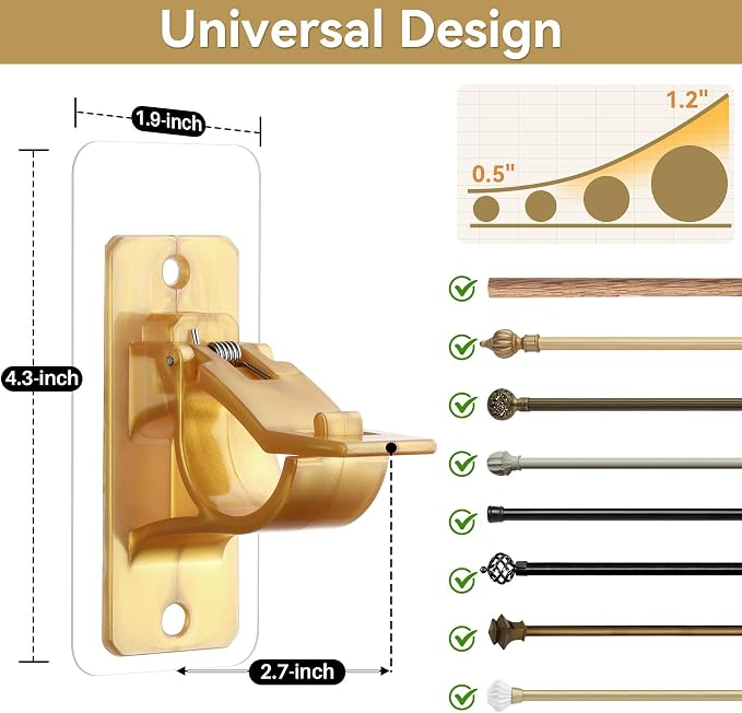 4 Pack No Drill Curtain Rod Brackets, Adhesive Curtain Rod Holders | No Drilling - Image 2
