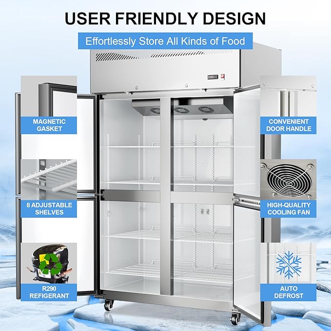 48"W 4 Door Commercial Freezer Stainless Steel 36 Cu.ft Freezer for Restaurant, Bar, Shop etc