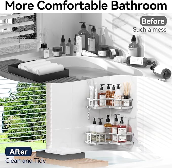 YASONIC Corner Shower Caddy Adhesive, 100% Rustproof Shower Organizer, No Drill - Image 8