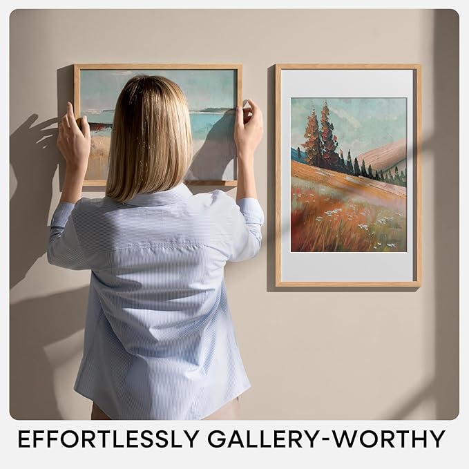 Homeforia 12x24 Wood Frame, High End Natural Oak 12x24 Light Wooden Picture Frame with Mat 8x20, 12 x 24 Poster Frames Matted to 8 by 20 Photo, 24x12 Hanging Frames, Tempered Glass, Wall Kit, Set of 1