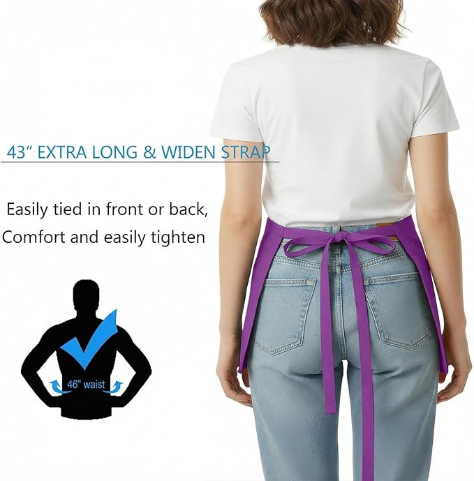 BOHARERS Waist Apron with 3 Pockets - Black Waitress Waiter Server Short Aprons