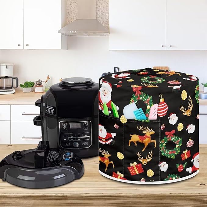 Cartoon Santa Claus Dust Cover Instant Pot and Extra Accessories Dust Proof Easy to Clean Pressure Cooker Cover Electric Appliance Cover Air Fryer Accessories with Storage Pocket Size L