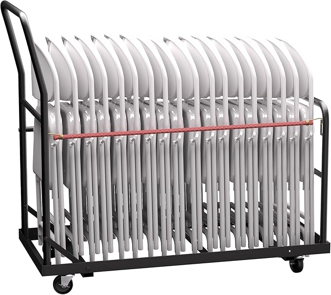 Folding Chair Cart with Wheels Heavy Duty 300 LBS Capacity, Rolling Chair Dolly for 25 Chairs w/Dual Handles & Anti-Fall Design, Commercial Cart for Events, Church, Conference, Weddings