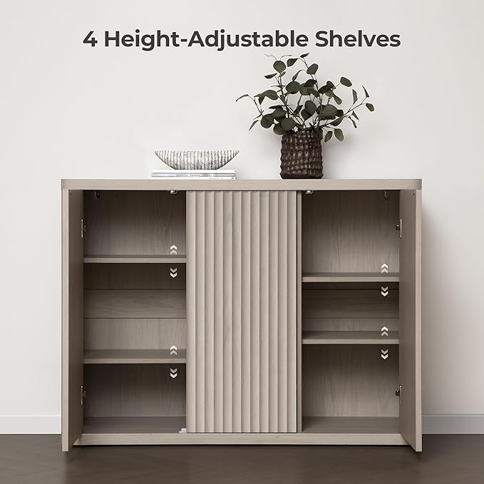 SICOTAS Buffet Cabinet with Storage Accent Sideboard with 6 Doors Modern 93.2" Credenza Fluted Buffet Table Media Console Cabinet Entryway Cabinets for Living Room Kitchen Dining Room Hallway