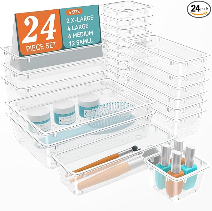 24 PCS Drawer Organizer Set, Makeup Organizers, Tool Storage Trays | 4 Sizes by Unknown