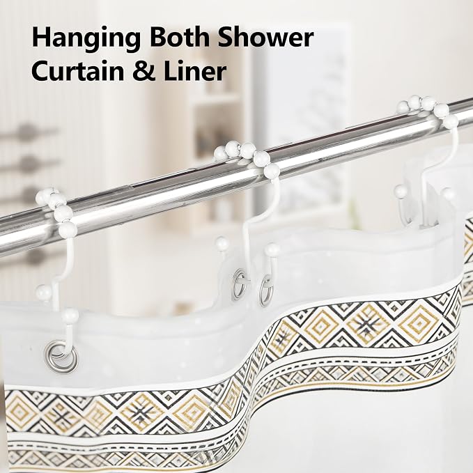 Resze Shower Curtain Hooks, Metal Double Shower Curtain Rings - Image 7