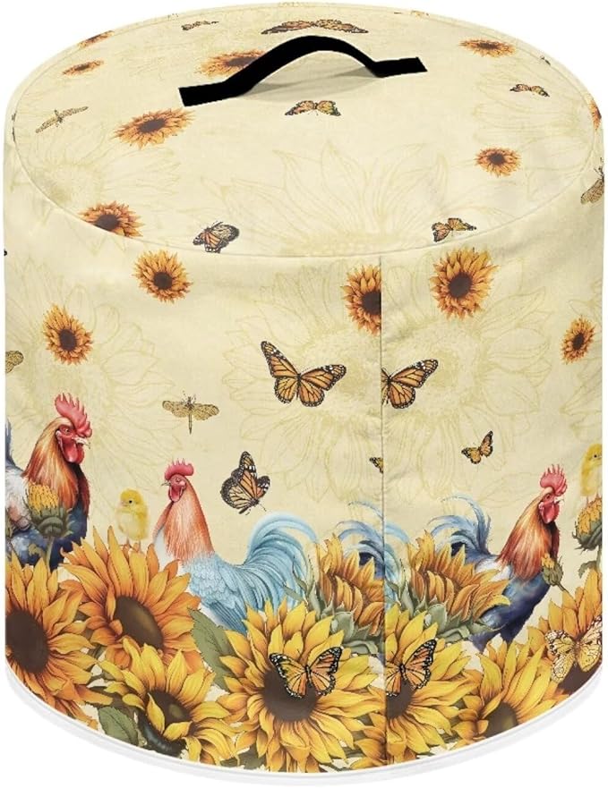 Flashideas Sunflower Chicken Pressure Cooker Cover for Women Insulated Rice Cooker Cover with Easy to Clean Lining Stain Resistant Dust Cover with Pockets for Instant Pot 6 Quart Appliance Cover