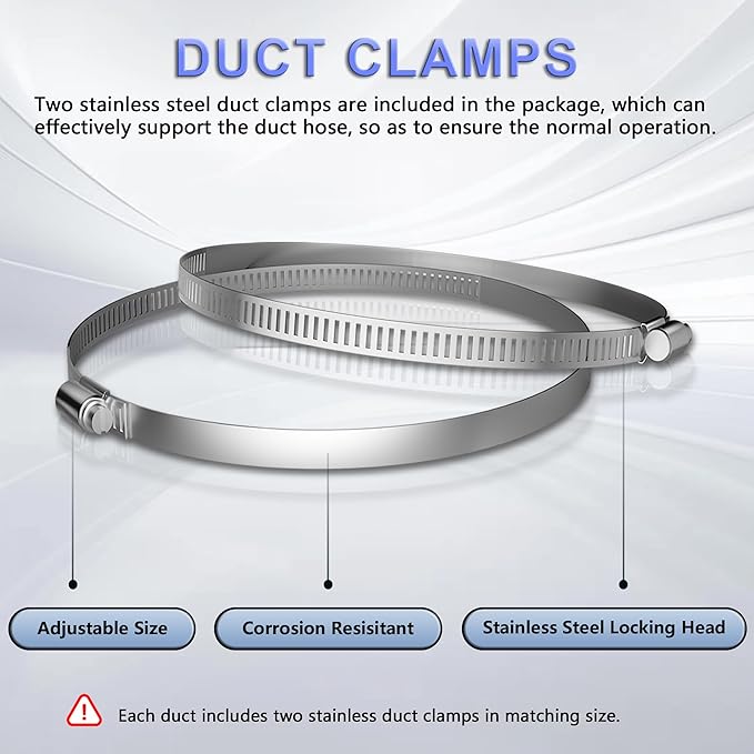 8 Inch Flexible Ducting Hose 12 Feet Black Aluminum Ducting -4 Layer Protection Dryer Vent Hose for HVAC Heating Cooling Ventilation and Exhaust, 2 Clamps Included