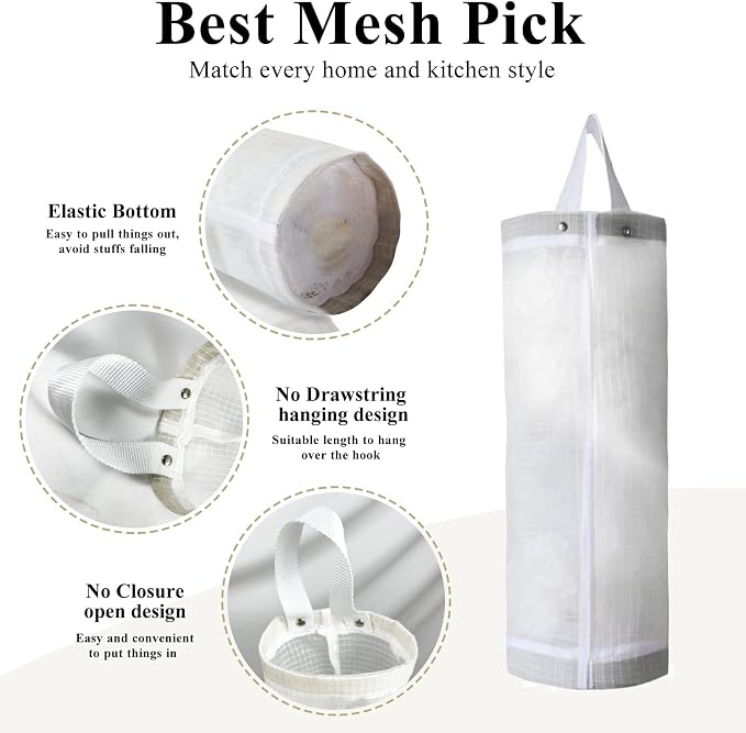 Plastic Bag Holder, Mesh Grocery Bag Holder Hanging Storage Bag Dispenser - Image 3