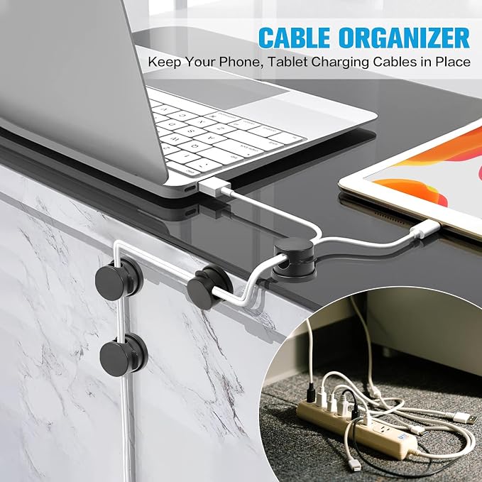 6PC Cord Organizer Holder for Desk, New 360° Rotatable Spring Cable Clips | - Image 3