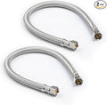 Stainless Steel Braided Water Connectors with Reinforced PVC Inner Hose for Faucets, 3/8" Compression x 3/8" Compression, 12" Length (2Pack)