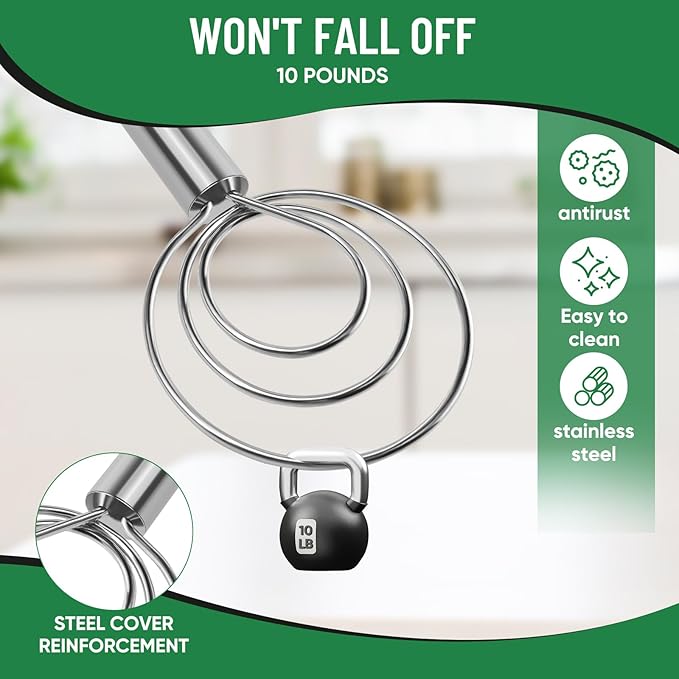 Danish Dough Whisk Stainless Steel Hook Dutch Bread Mixer Hand Tool for Sourdough Baking Making Blending Pastry Pizza