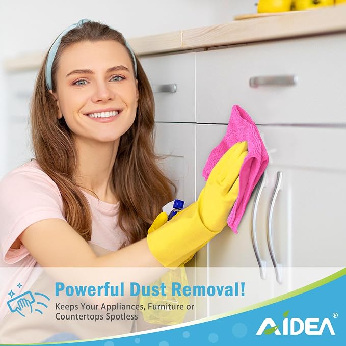 AIDEA Pink Microfiber Cleaning Cloth-12PK, Absorbent Cleaning Rags 12"x12" | - Image 4