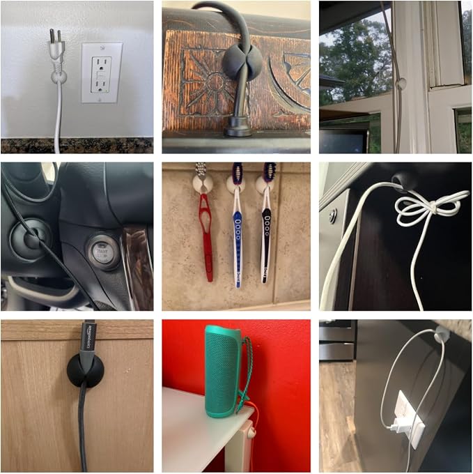 Desk Cable Management Cord Organizer, 16 Pack White Self Adhesive Cord Holder - Image 9