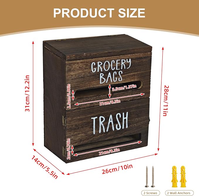 2 in 1 Trash Bag Dispenser, Double Wall Mounted, Wood Trash Bag Holder - Image 2