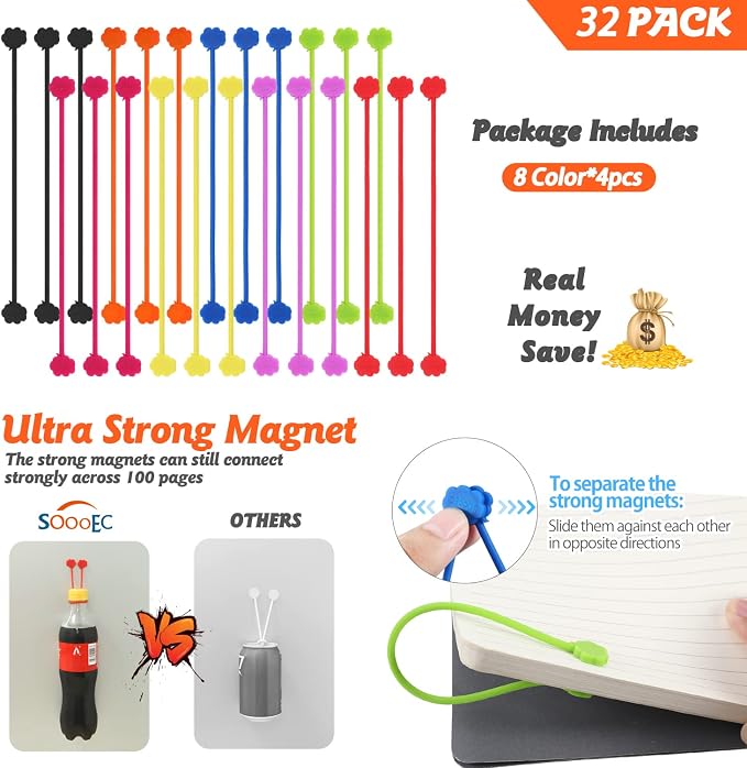 SOOOEC Magnetic Cable Ties 32 Pack, Cute Cloud 7.2" Silicone 8 Colors | Strong - Image 7