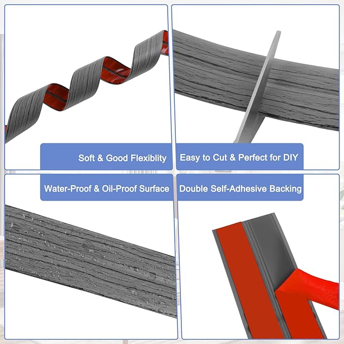 Wall Corner Protector Moulding Trim Peel and Stick Wall Corner Guards Trim Flexible Self Adhesive Edge Protector Moulding, 2.4 in x 10 Ft, Deep Gray Wood
