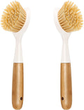 2 Pack Kitchen Dish Brush Bamboo Handle Dish Scrubber Built-in Scraper | Scrub by Songtaste