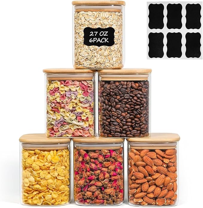 ComSaf Glass Jars with Bamboo Lids 0.8 Qt by ComSaf