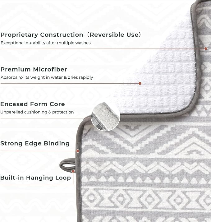 FRESHMINT Dish Drying Mats 2 Pack, Global Bohemian | Quick Dry, Ultra Absorbent - Image 3