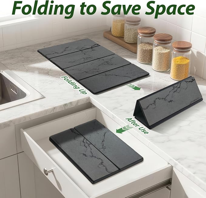 Large Stone Drying Mat for Kitchen Counter, Water-Absorbent Marble Diatomaceous - Image 6
