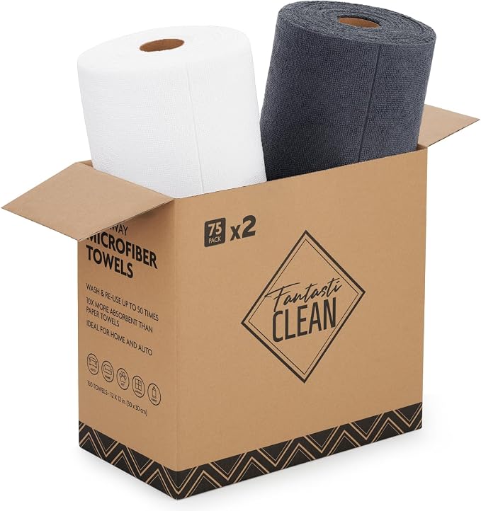 Fantasticlean Microfiber Cleaning Cloth Rolls -150 Sheets | 12'' by 12'' - Image 2