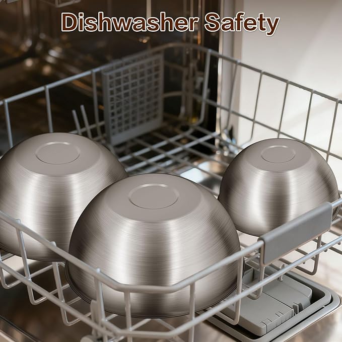 3-Piece Stainless Steel Mixing Bowls Set, 2.4, 3.2 & 4.9 Qt with Measurement Marks, Food Grade 304, Dishwasher Safe & Stackable for Baking, Tossing Salads, and Meal Prep for Your Kitchen