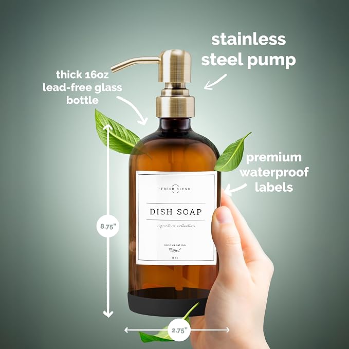 Vine Creations Amber Glass Soap Dispenser, 2 Pack Kitchen Soap Dispenser Set - Image 6