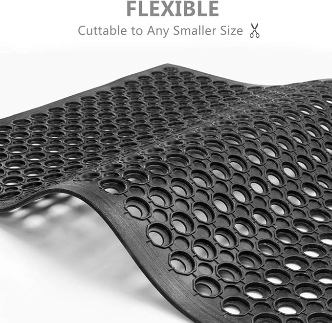 ROVSUN Rubber Floor Mat with Holes, 36''x 60'' Anti-Fatigue/Non-Slip Drainage Mat, for Industrial Kitchen Restaurant Bar Bathroom Utility Garage Pool Entry Door Mat, Indoor (36''x 60'' Black 2Pcs)