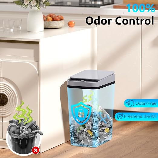 Bathroom Small Trash Can with Lid, Automatic Garbage Can, 2.6 Gallon | 3 Pack - Image 6