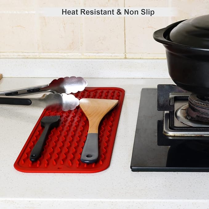 ZLR Small Dish Drying Mat for Kitchen Counter, Lava Red | Narrow Silicone - Image 9