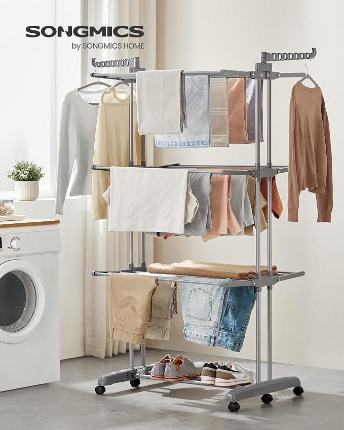 SONGMICS Clothes Drying Rack 4-Tier, Foldable Laundry Rack, Steel | Indoor - Image 3
