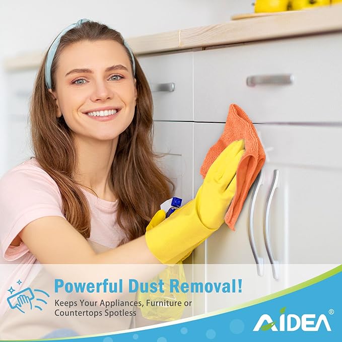 AIDEA Orange Microfiber Cleaning Cloth-12PK, Cleaning Rags 12"x12" Reusable | - Image 4