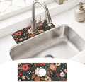 Boho Black Flowers Kitchen Sink Splash Guard Faucet Mat, Faucet Non-Slip by puwbnhj