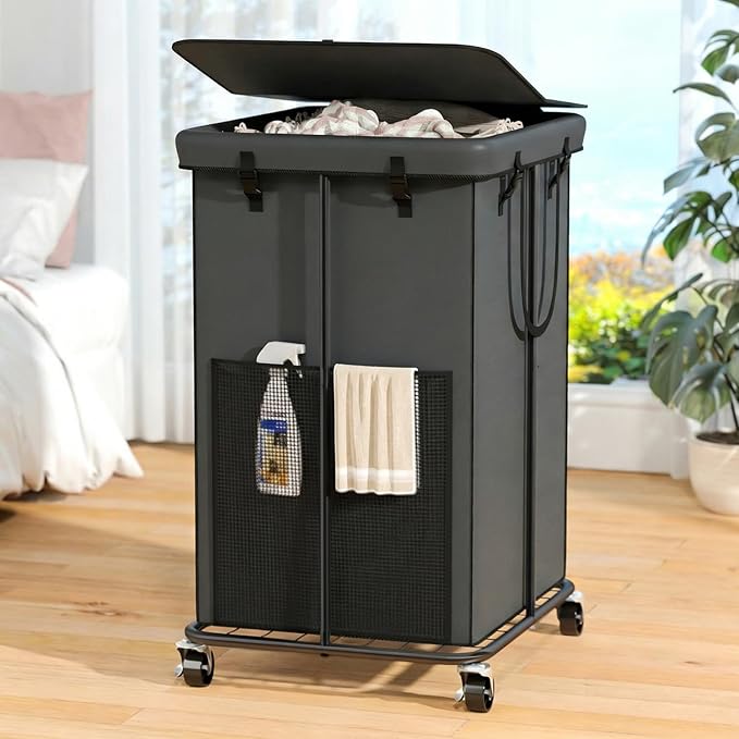160L Laundry Hamper with Lid & Wheels, Rolling Laundry Basket with Bag by OLLDIDE