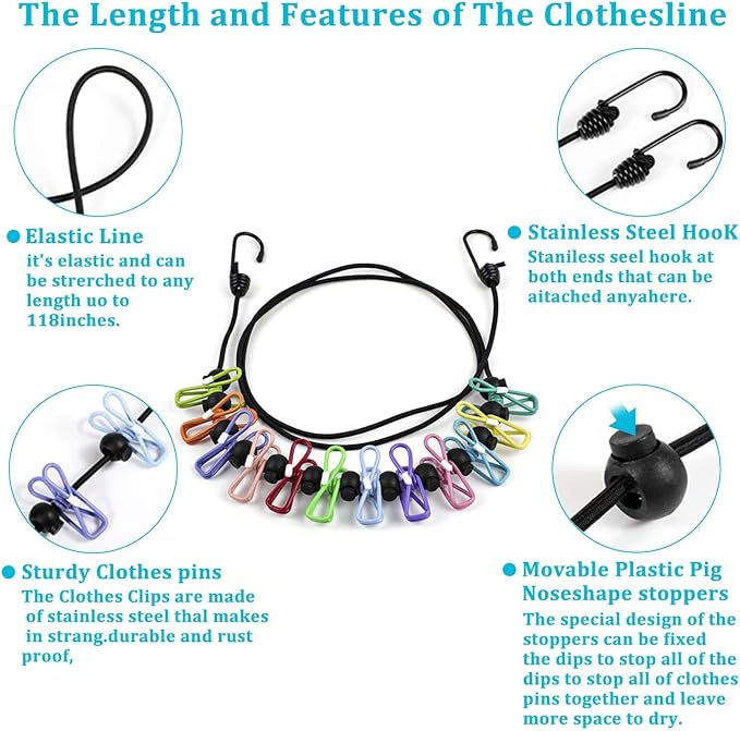 Travel Clothesline, Retractable Clothesline Camping Washing Line - Image 2