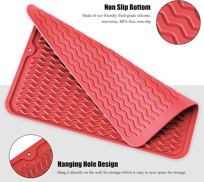Silicone Dish Drying Mat, Non-Slip Easy Clean Sink Mat, Large Heat-resistant - Image 4