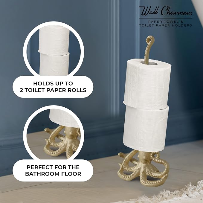 WallCharmers Gold Paper Towel Holder, Metal Toilet or Kitchen Paper Holder - Image 5