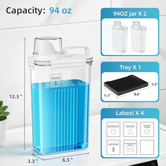 94oz Laundry Detergent Dispenser Container, Soap Dispenser, 2 Pack - Image 2